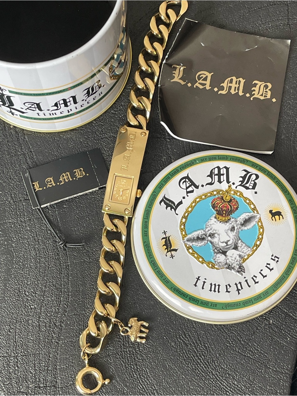L.A.M.B. RARE Vintage Y2K Gold Chain Watch w/ Charm Gwen Stefani No Doubt